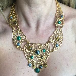 Ben-Amun Multicolor Golden Lace Bib Necklace